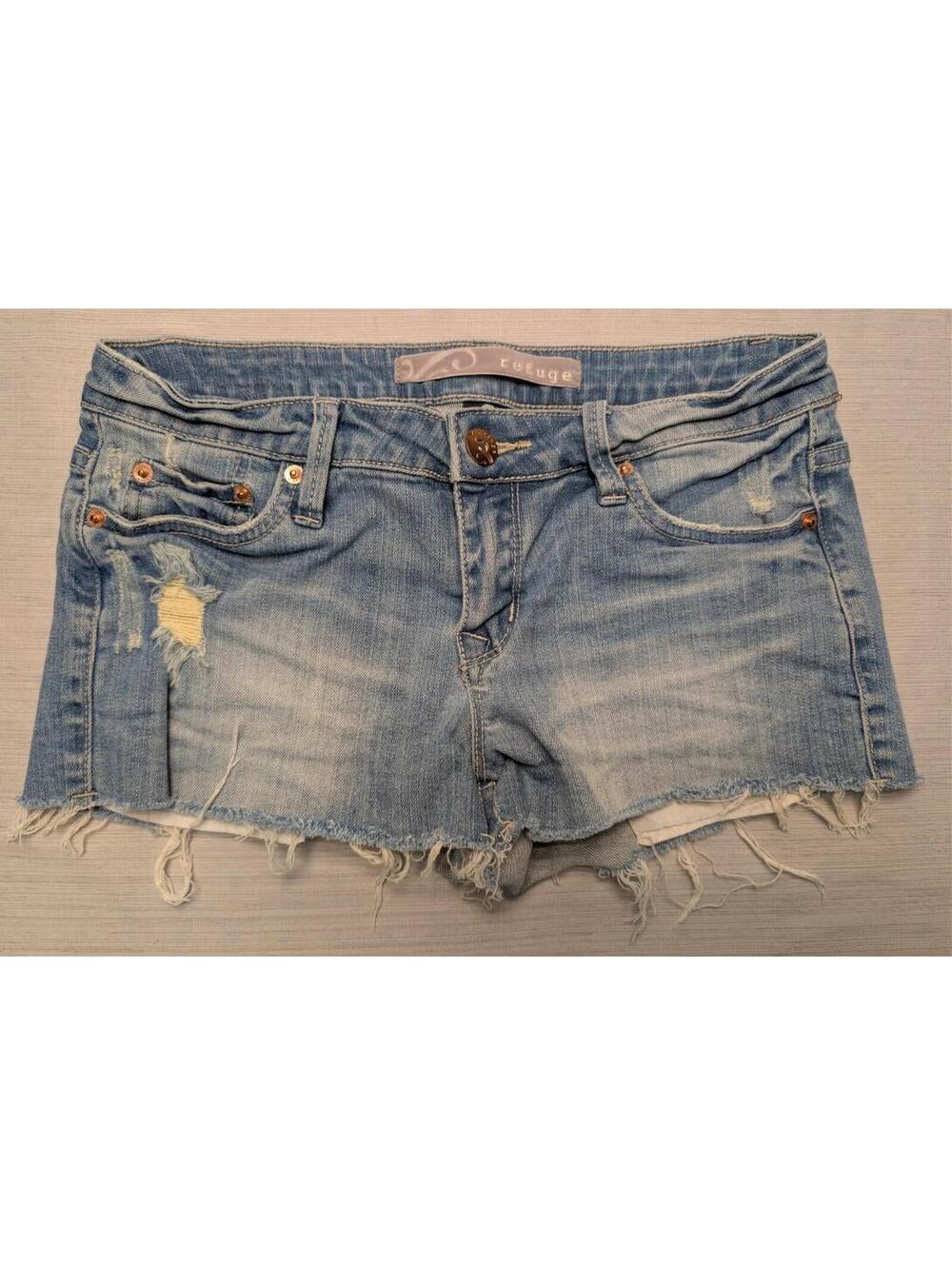 Refuge Women's Blue Denim Cut Off Shorts Distressed Fringe Hem Size 7